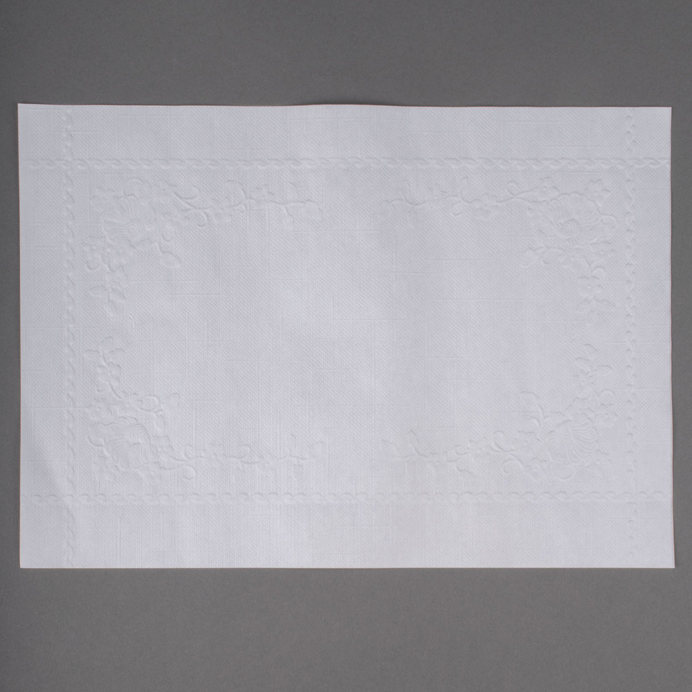 14" x 19" White Embossed Tray Papers in Pan Liners/ Tray Papers from